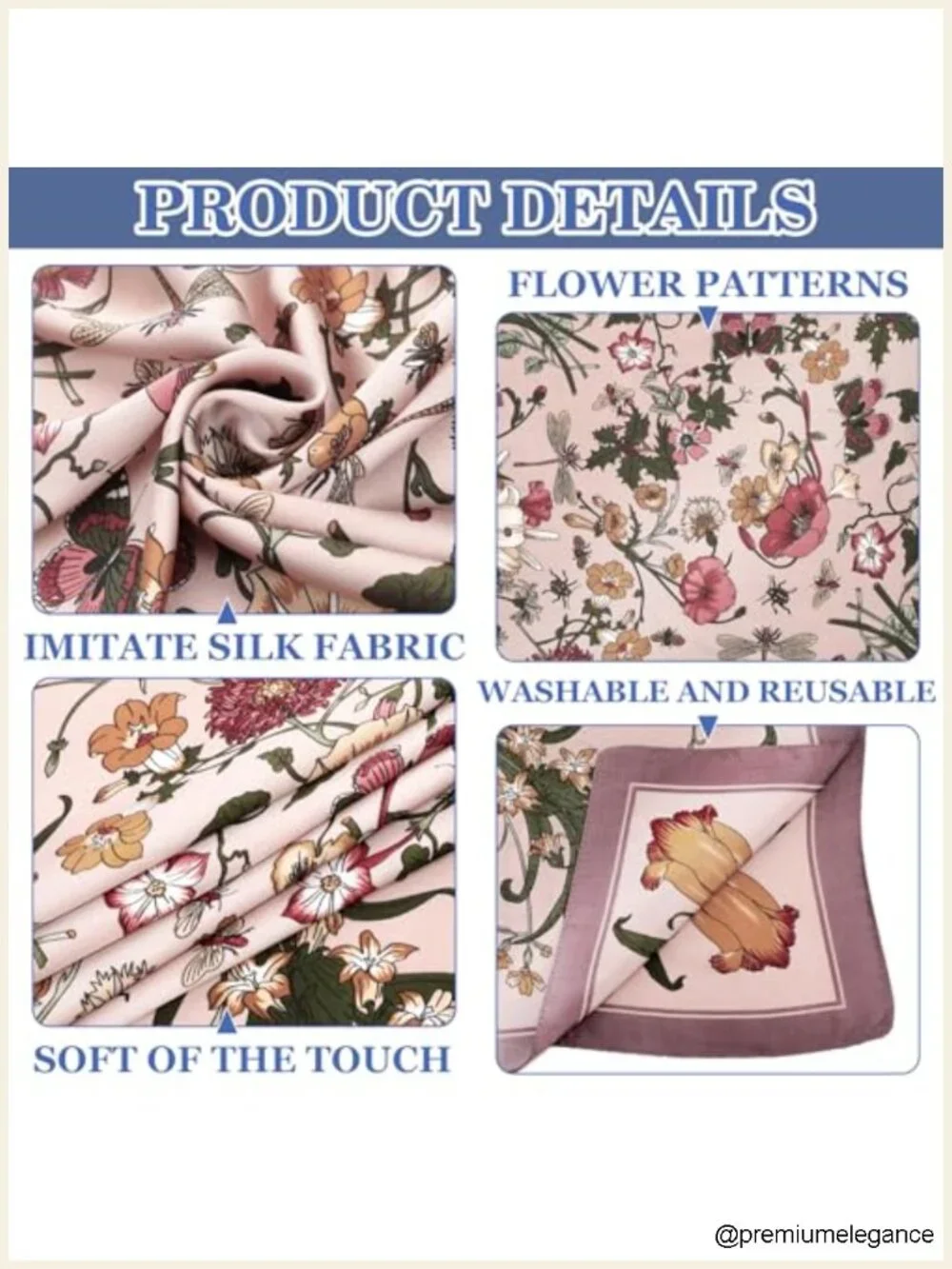 Satin Square Scarf Wrap Silk Feel Polyester Hair Headscarf Neck Scarf
